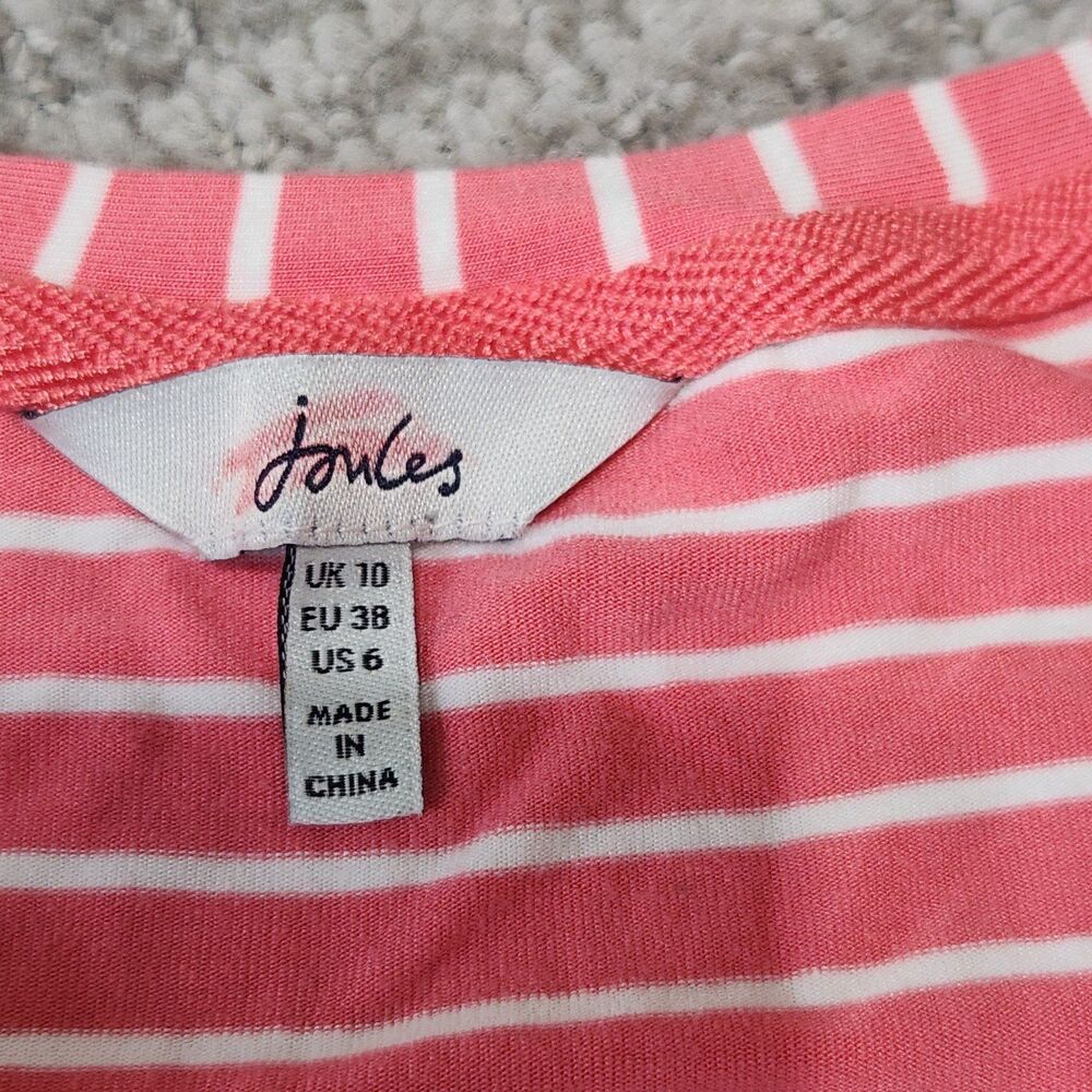 Joules Candice ruched t-shirt dress bodycon pink white size 6 ladies - Picture 2 of 12
